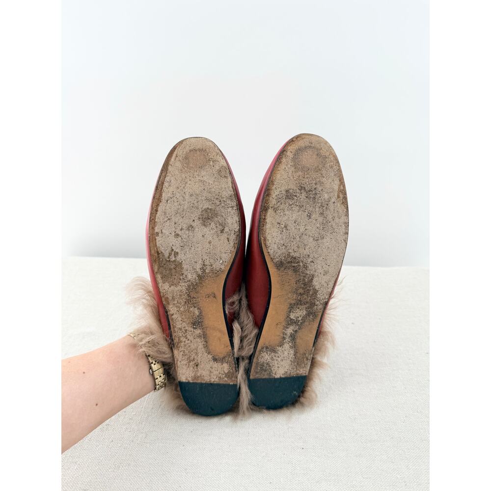 Gucci  Princetown Leather Slip On Flat Mules with Fur Red Women's Size EU 39.5 - Picture 6 of 6